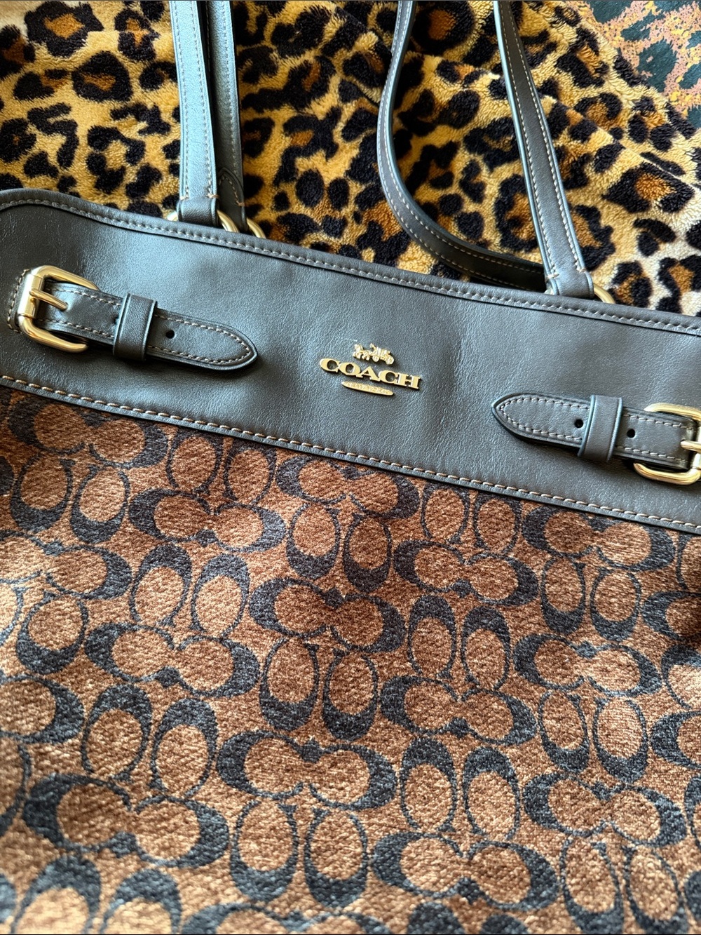 Coach Brown Signature Canvas Tote with Dark Brown Trim and Gold Hardware